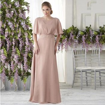 Последна постъпването на Работа-розови шифоновые рокли с къс ръкав за майката на булката, украсени със скъпоценни камъни, бродирани мъниста Сватбени рокли за гости 2021 година, Последните