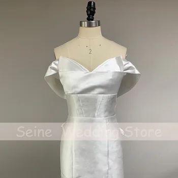 Прости Сатен сватбени рокли на Русалка 2021 г. с открити рамене с къси ръкави от дантела-Сватбени рокли с придворен влак robe de mariée