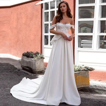 Скъпа Накъдрен Сватбени рокли 2021 Елегантно бельо сватбена рокля с открити рамене Сексуално трапециевидное рокля на Булката по Поръчка robe de mariée
