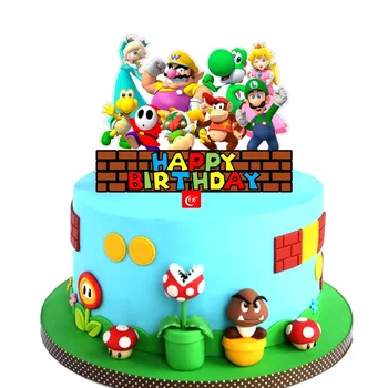 Супер Марио Фигурка Играчки Марио Братаны Луиджи Йоши Bowser Cupcake Торта части за Децата Рожден Ден Украси Торта за Доставка