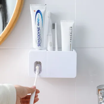 Творчески Опаковка на паста за зъби Монтиране на стена Автоматично Водоустойчив Мързелив Сокоизстисквачка за паста за зъби Притежателя на четка за зъби на Аксесоари за баня