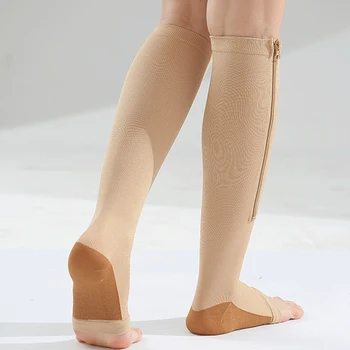 Унисекс с отворени пръсти до коляното с цип Компресия чорапи За жени тънък Спящата Красавица Подкрепата на Краката Медицинска Профилактика на Разширени вени