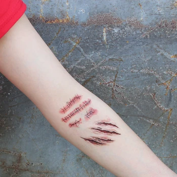 Хелоуин зомбита белег татуировки етикети декоративни фалшиви рани мъжки ужас кървава рана женски етикети водоустойчив 5 листа