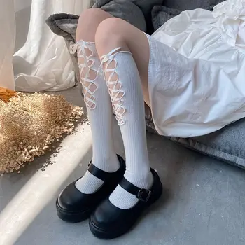 Чорапи до коляното Harajuku Готически Лента Превръзки с лък Памучни Чорапи с дървени уши Ins Студентски Момиче Чорапи Лолита